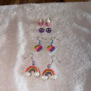 Colorful Rainbow and Cupcake Earrings Set
